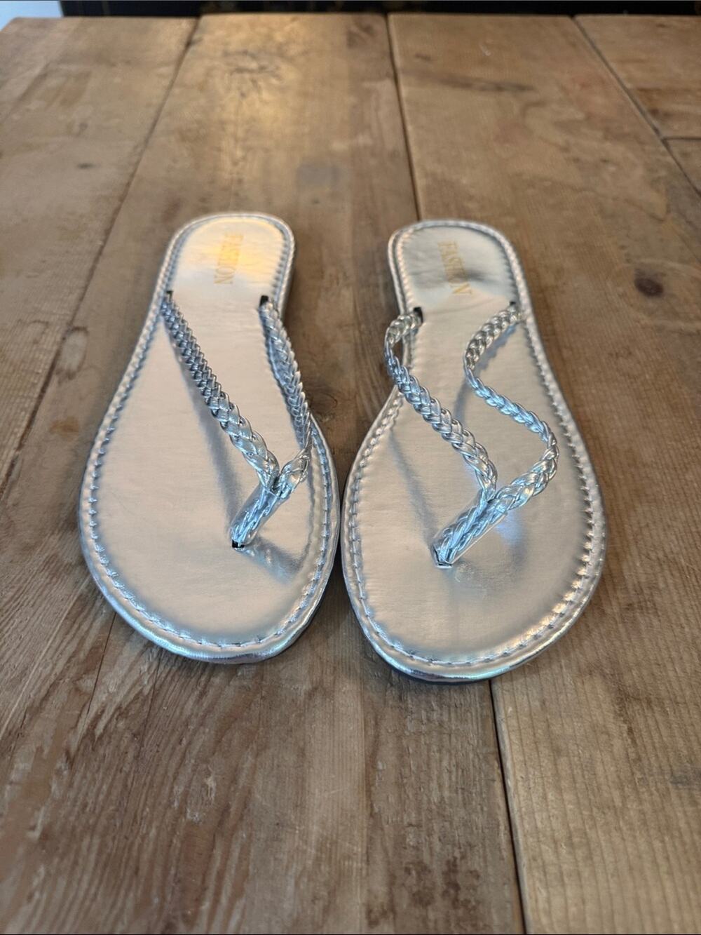 Braided Metallic Silver Women's Slide Sandals